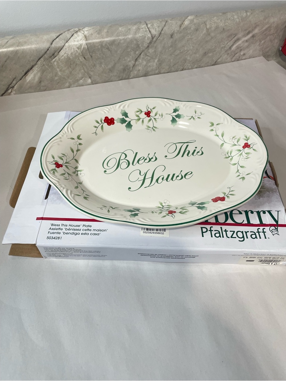 Pfaltzgraff Winterberry "Bless This House" Oval Serving Platter Plate NIB